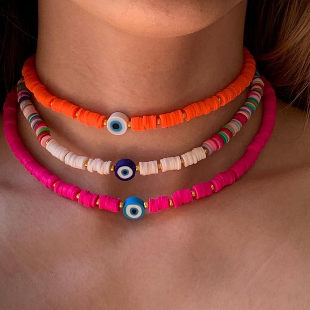 Exquisite Bohemian Turkish-Inspired Rainbow Clay Choker Necklace – Fashionable and Trendy Metal Geometric Jewelry for Women's Daily, Party and Beach Wear