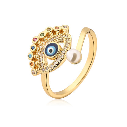 Elegant Turkish Geometric Evil Eye Ring with Cubic Zirconia for Women's Fashion Party Jewelry