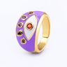 Dazzling Rainbow Zircon Evil Eye Ring for Women - Stylish Wedding Band with Colorful Enamel Accents