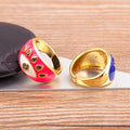 Dazzling Rainbow Zircon Evil Eye Ring for Women - Stylish Wedding Band with Colorful Enamel Accents