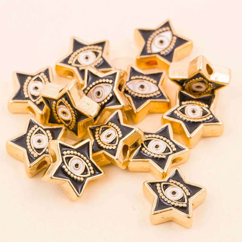 Black star-shaped evil eye charm beads