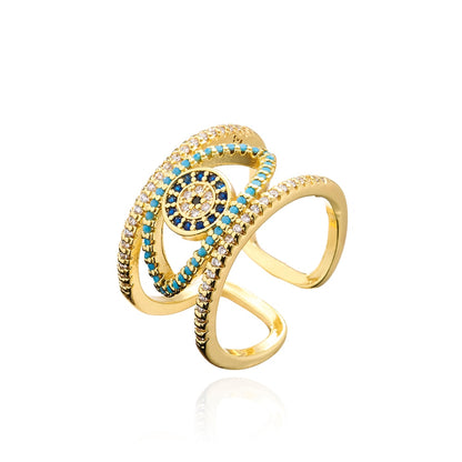 Elegant Turkish Geometric Evil Eye Ring with Cubic Zirconia for Women's Fashion Party Jewelry