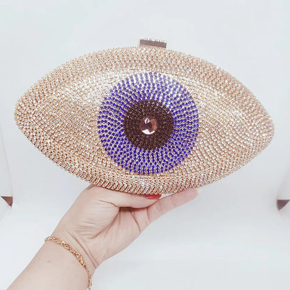 Elegant Evil Eye Crystal Velvet Evening Clutch for Women – Perfect Party Purse in Gold and Silver