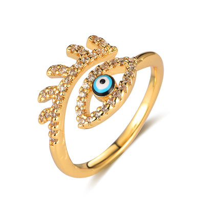 Sparkling Fish Ring with Rainbow Cubic Zirconia and Evil Eye Charm