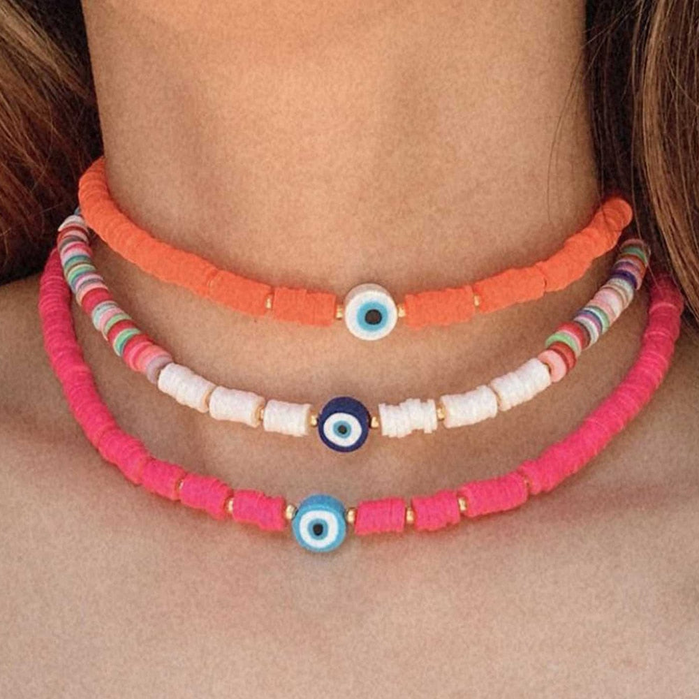 Exquisite Bohemian Turkish-Inspired Rainbow Clay Choker Necklace – Fashionable and Trendy Metal Geometric Jewelry for Women's Daily, Party and Beach Wear