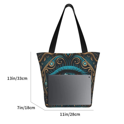 Chic Turkish Evil Eye Tote Bag with Boho Charm for College, Shopping, and Everyday Use