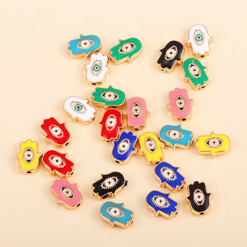 Multicolored Hamsa-shaped evil eye charm bead assortment