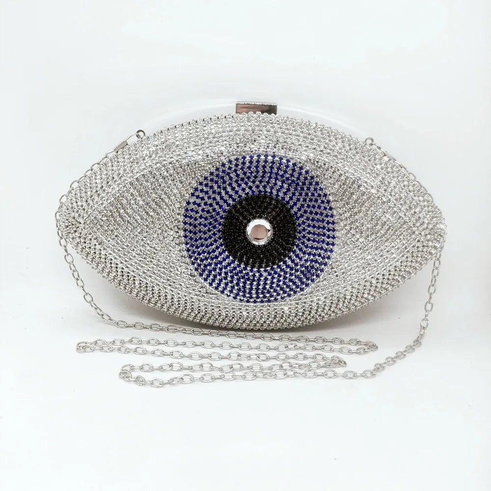 Elegant Evil Eye Crystal Velvet Evening Clutch for Women – Perfect Party Purse in Gold and Silver