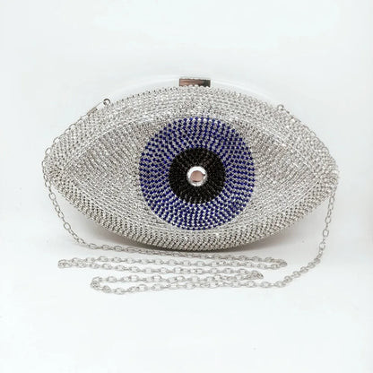 Elegant Evil Eye Crystal Velvet Evening Clutch for Women – Perfect Party Purse in Gold and Silver