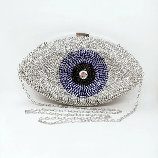 Elegant Evil Eye Crystal Velvet Evening Clutch for Women – Perfect Party Purse in Gold and Silver