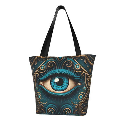 Chic Turkish Evil Eye Tote Bag with Boho Charm for College, Shopping, and Everyday Use
