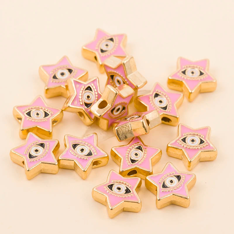 Pink star-shaped evil eye charm beads