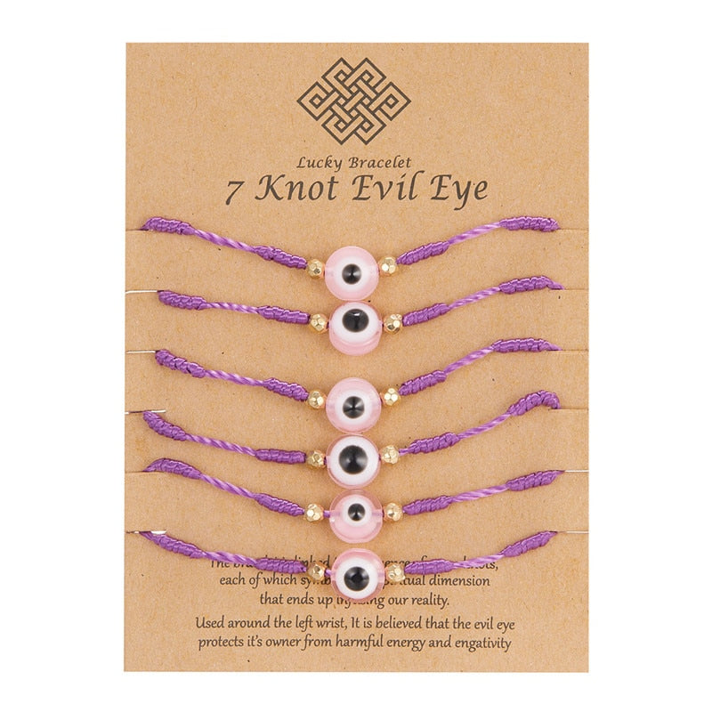 Embrace Fortuitous Vibes with our Exquisite Set of 6 Handmade Turkish Evil Eye Bracelets - Adjustable, Stylish and Trendy Fashion Accessory for Women and Men