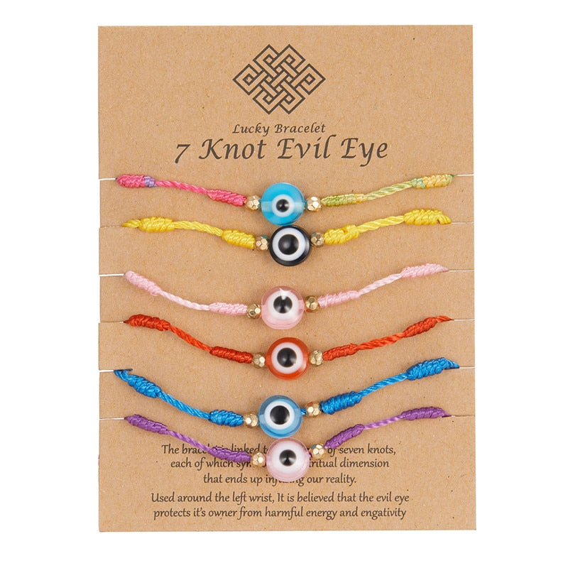 Embrace Fortuitous Vibes with our Exquisite Set of 6 Handmade Turkish Evil Eye Bracelets - Adjustable, Stylish and Trendy Fashion Accessory for Women and Men