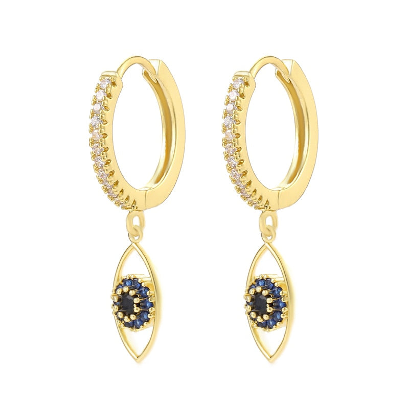Blue Crystal Evil Eye Earrings