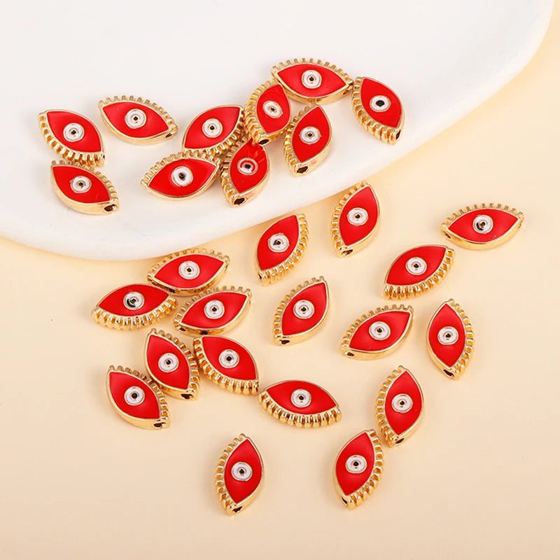 Red marquise-shaped evil eye charm beads