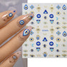 Celestial Eye and Hamsa blue and gold-tone 3D nail sticker sheet with manicure preview