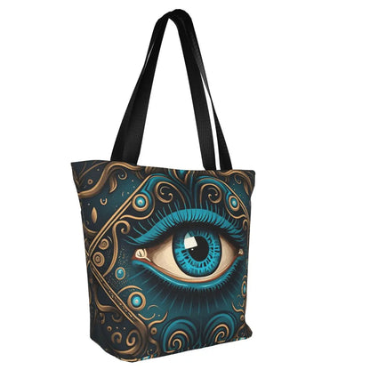 Chic Turkish Evil Eye Tote Bag with Boho Charm for College, Shopping, and Everyday Use