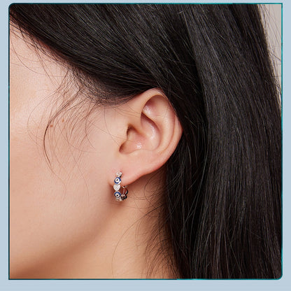 925 Sterling Silver Blue Evil Eye Ear Buckles Heart-shaped Zircon Hoop Earrings for Women Gift Fine Jewelry