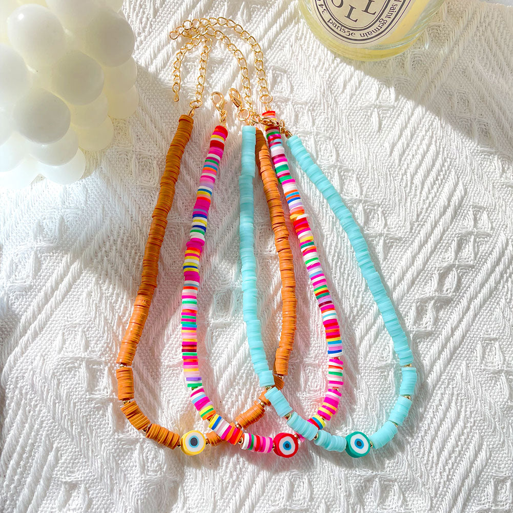 Exquisite Bohemian Turkish-Inspired Rainbow Clay Choker Necklace – Fashionable and Trendy Metal Geometric Jewelry for Women's Daily, Party and Beach Wear