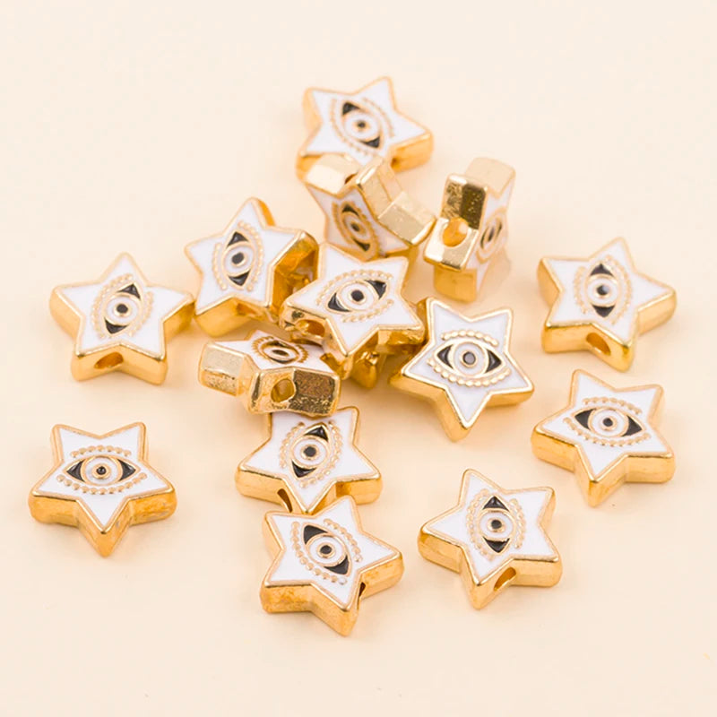 White star-shaped evil eye charm beads