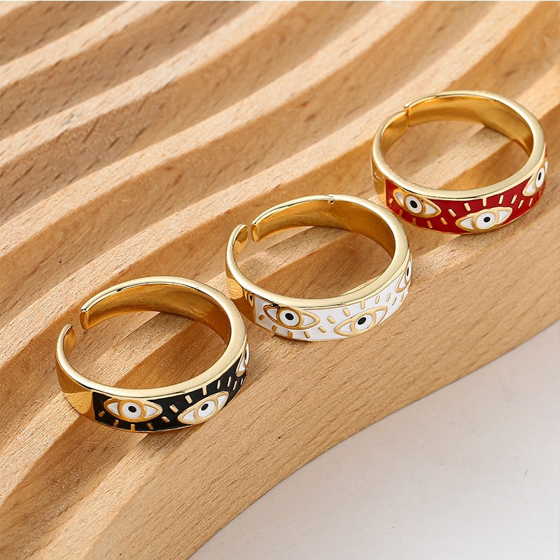 Bohemian Stainless Steel Evil Eye Finger Ring - Stylish Adjustable Jewelry for Women