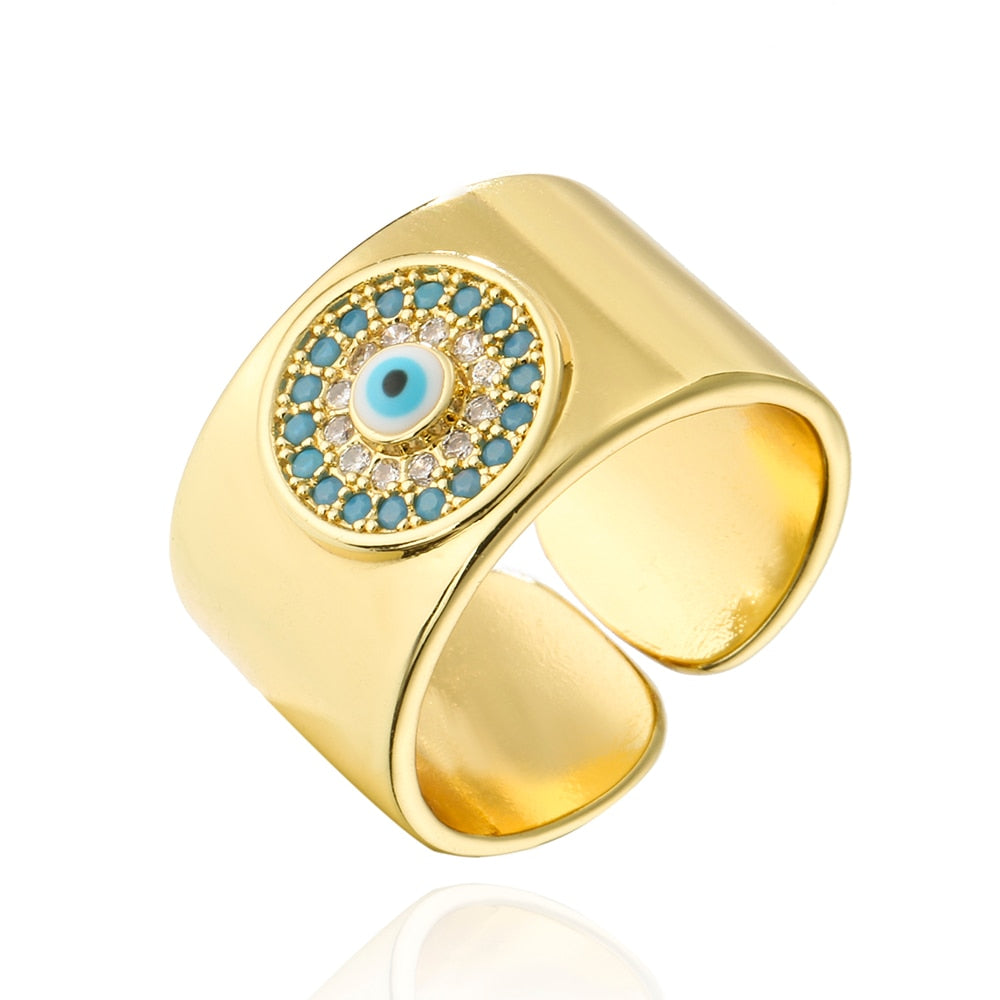 Elegant Turkish Geometric Evil Eye Ring with Cubic Zirconia for Women's Fashion Party Jewelry