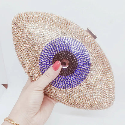 Elegant Evil Eye Crystal Velvet Evening Clutch for Women – Perfect Party Purse in Gold and Silver