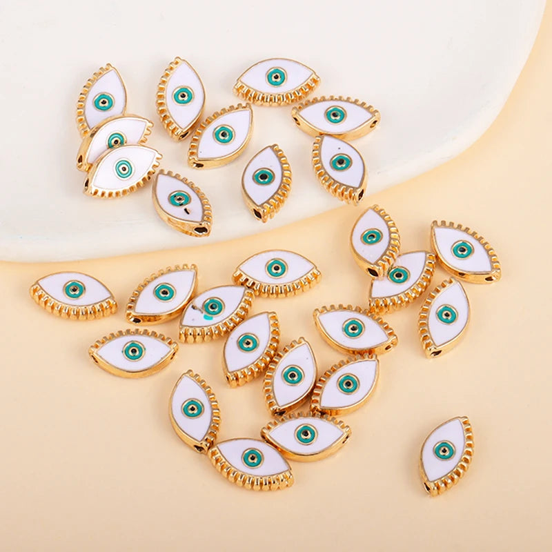 White marquise-shaped evil eye charm beads