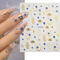 Snake and Evil Eye blue and gold-tone 3D nail sticker sheet with manicure preview