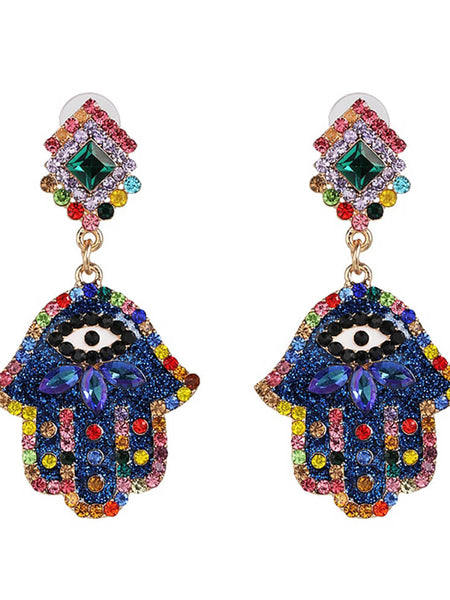 Enchanting Hamsa Evil Eye Drop Earrings: Vintage Crystal Jewelry Gift