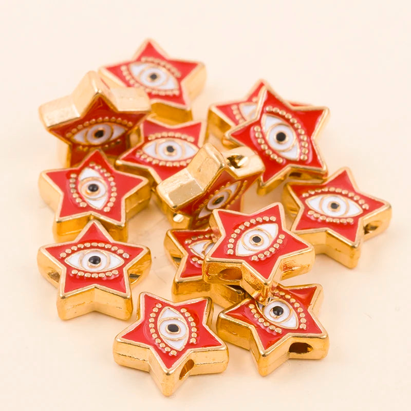 Red star-shaped evil eye charm beads