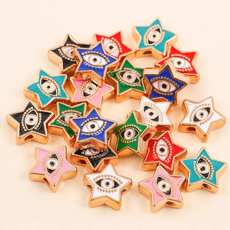 Multicolored star-shaped evil eye charm bead assortment