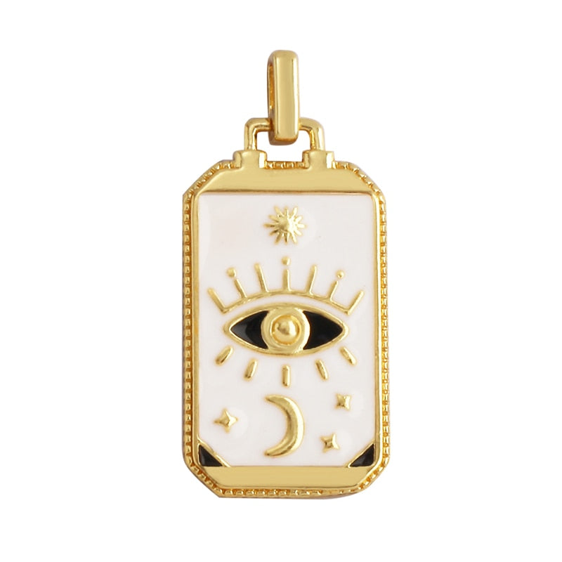 Evil Eye Hamsa Hand Tarot Pendant: 18K Gold Plated Enamel Jewelry