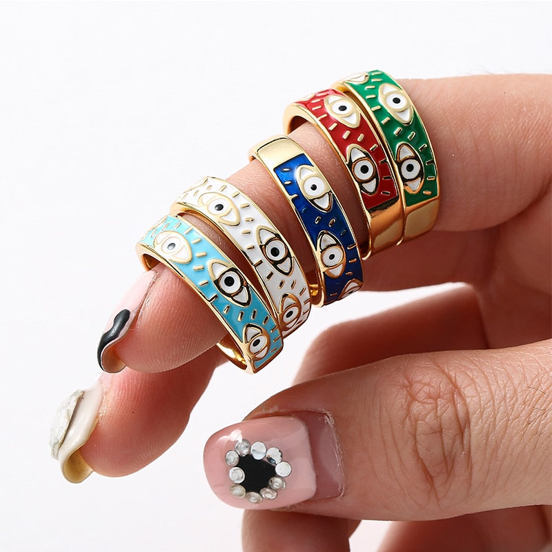 Bohemian Stainless Steel Evil Eye Finger Ring - Stylish Adjustable Jewelry for Women