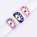 Dazzling Rainbow Zircon Evil Eye Ring for Women - Stylish Wedding Band with Colorful Enamel Accents