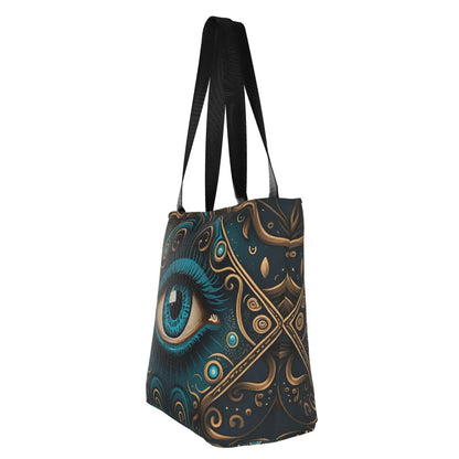 Chic Turkish Evil Eye Tote Bag with Boho Charm for College, Shopping, and Everyday Use