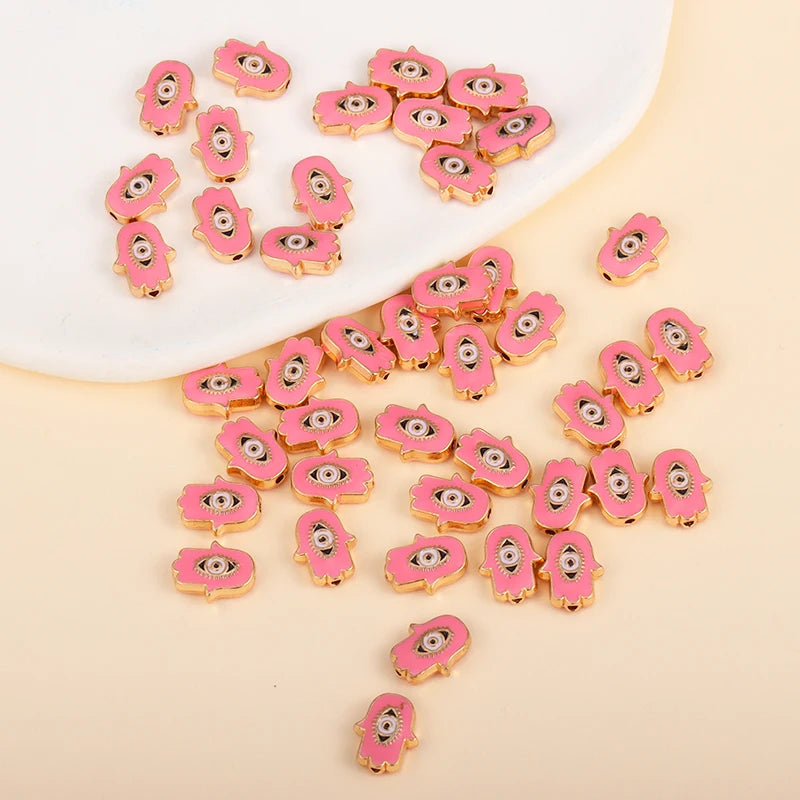 Pink flower-shaped evil eye charm beads