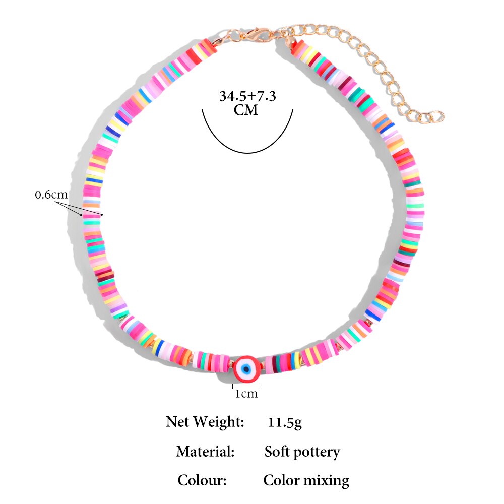 Exquisite Bohemian Turkish-Inspired Rainbow Clay Choker Necklace – Fashionable and Trendy Metal Geometric Jewelry for Women's Daily, Party and Beach Wear