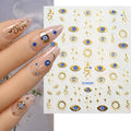 Sun, Snake and Evil Eye gold-tone 3D nail sticker sheet with manicure preview