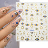Sun, Snake and Evil Eye gold-tone 3D nail sticker sheet with manicure preview