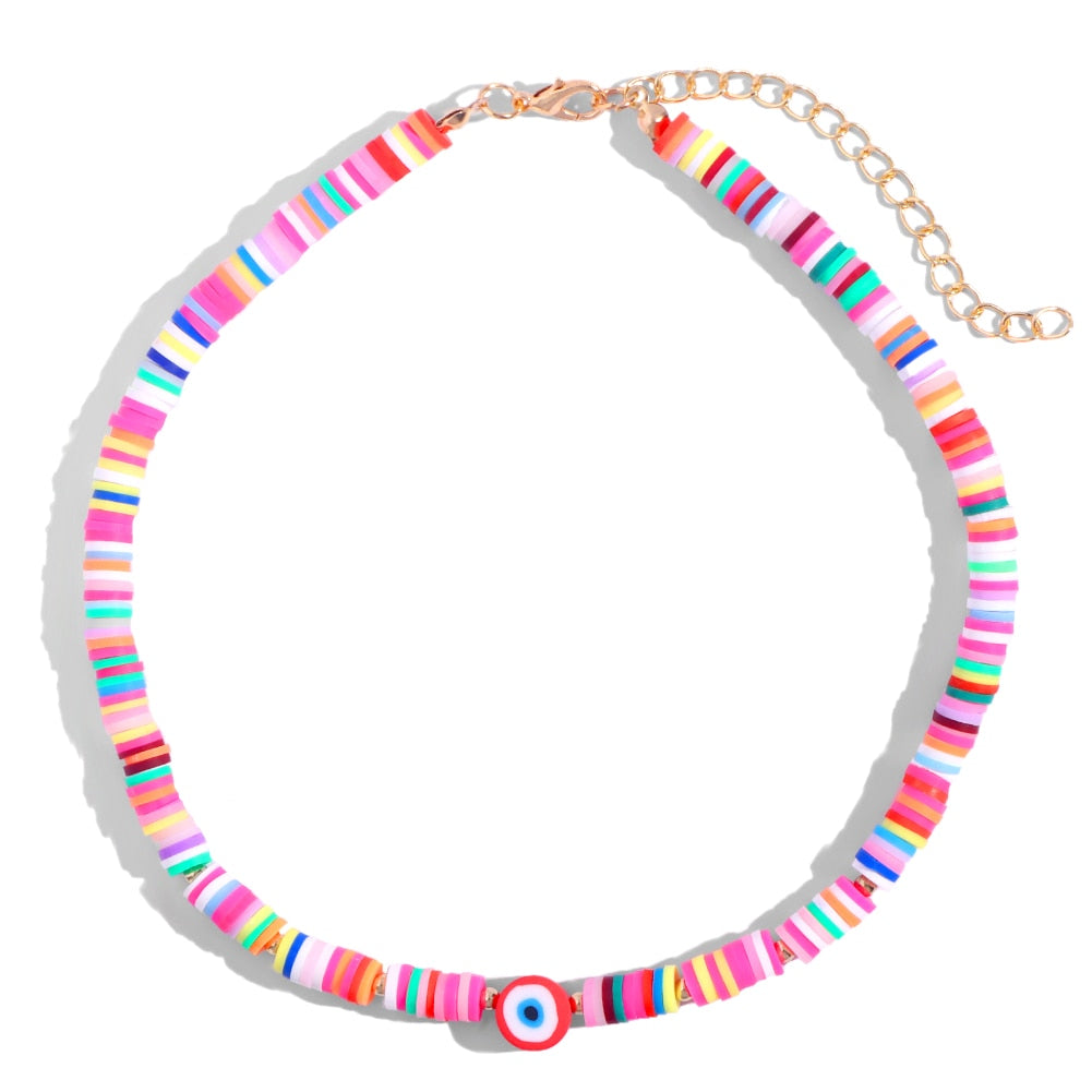 Exquisite Bohemian Turkish-Inspired Rainbow Clay Choker Necklace – Fashionable and Trendy Metal Geometric Jewelry for Women's Daily, Party and Beach Wear