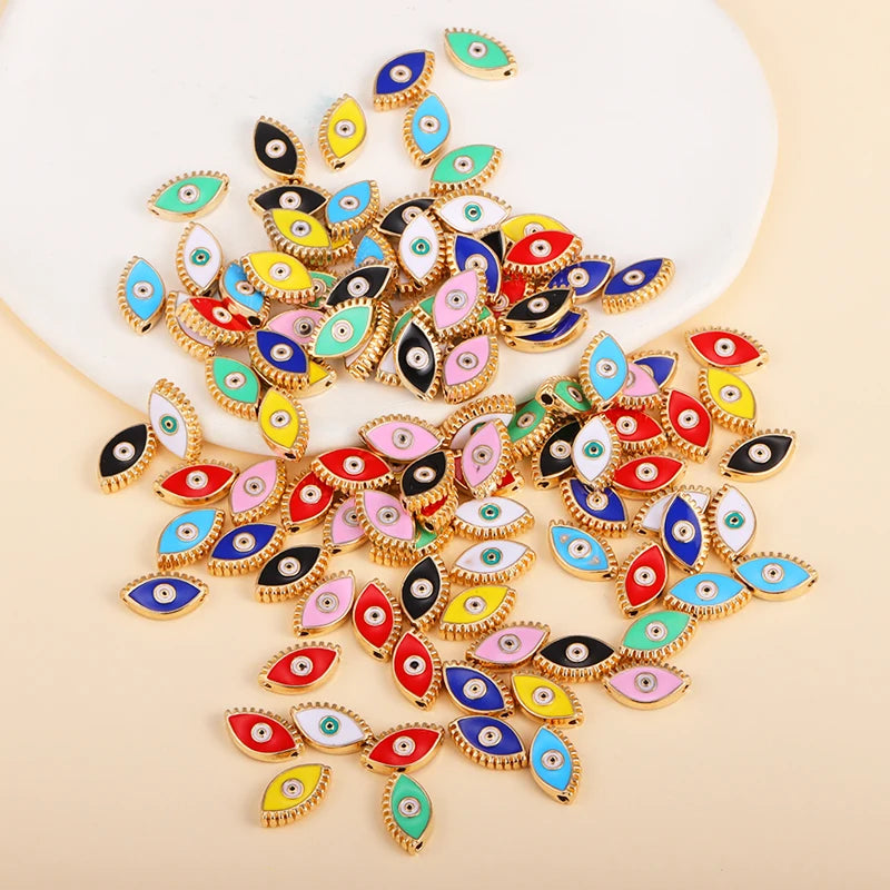 Multicolored marquise-shaped evil eye charm bead assortment