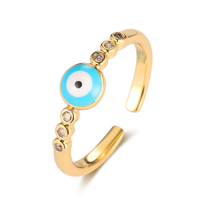 Sparkling Fish Ring with Rainbow Cubic Zirconia and Evil Eye Charm