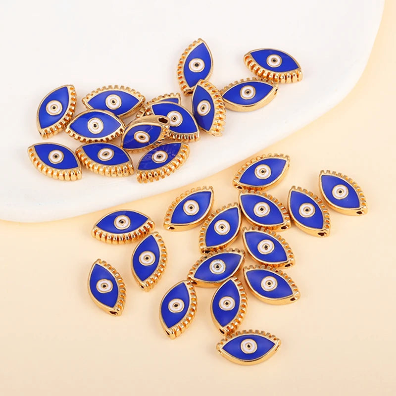 Blue marquise-shaped evil eye charm beads
