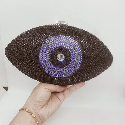 Elegant Evil Eye Crystal Velvet Evening Clutch for Women – Perfect Party Purse in Gold and Silver