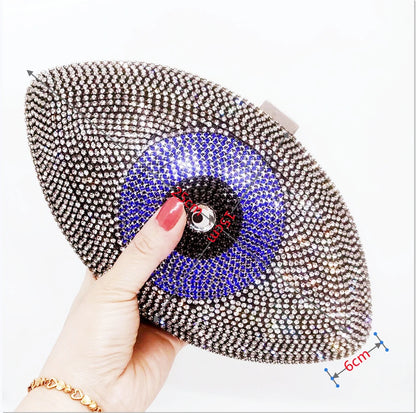 Elegant Evil Eye Crystal Velvet Evening Clutch for Women – Perfect Party Purse in Gold and Silver