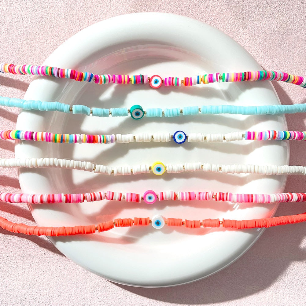 Exquisite Bohemian Turkish-Inspired Rainbow Clay Choker Necklace – Fashionable and Trendy Metal Geometric Jewelry for Women's Daily, Party and Beach Wear