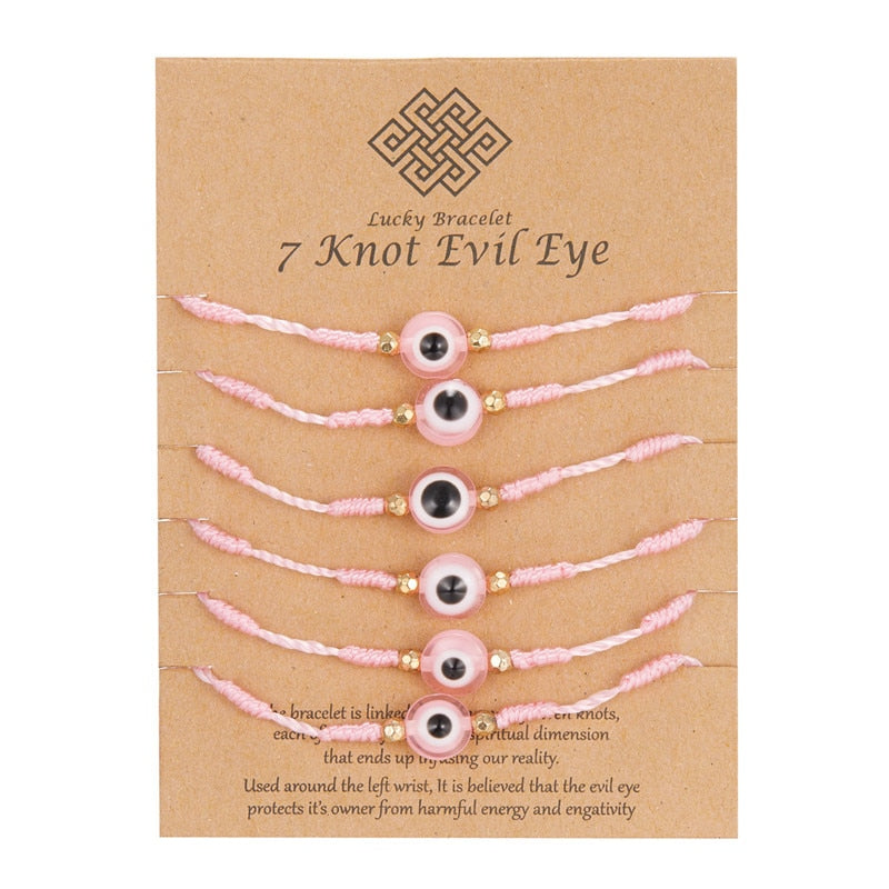 Embrace Fortuitous Vibes with our Exquisite Set of 6 Handmade Turkish Evil Eye Bracelets - Adjustable, Stylish and Trendy Fashion Accessory for Women and Men