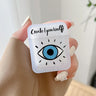 Handheld frosted earphone case with a blue eye outlined in black and Create Yourself lettering across the lid.